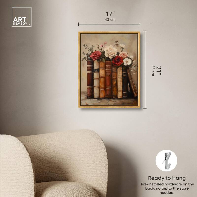 Bookshelf Bouquet II Canvas by Art Remedy