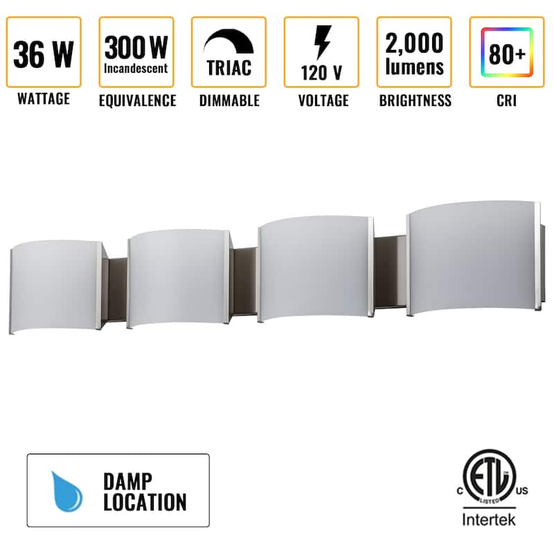 C Cattleya 3-Light/ 4-Light Satin Nickel Stainless Steel Integrated LED Vanity Light with Acrylic Shade