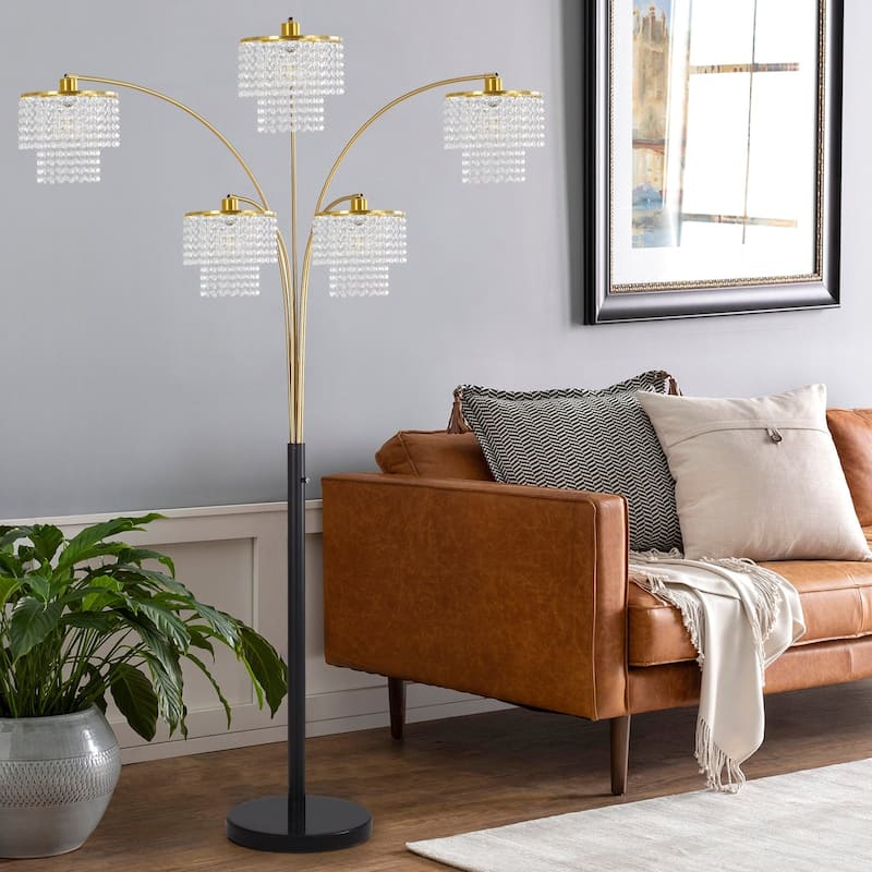 Brio 80" 5-Light Modern Gold Crystal Arc Floor Lamp - 80