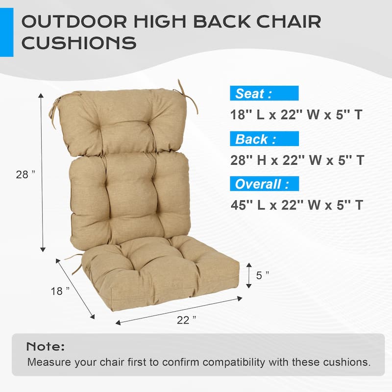Aoodor Outdoor 45"x 22" x5" Tufted High Back Cushions Patio Replacement Chair Cushion with Ties, Set of 2 - 45" x 22" x 5"