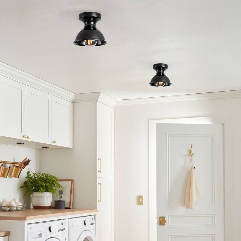 1-Light 8.4 in. Polished Modern Industrial Bowl Dome Small Semi-Flush Mount Light - 8.4 in. W x 7 in. H