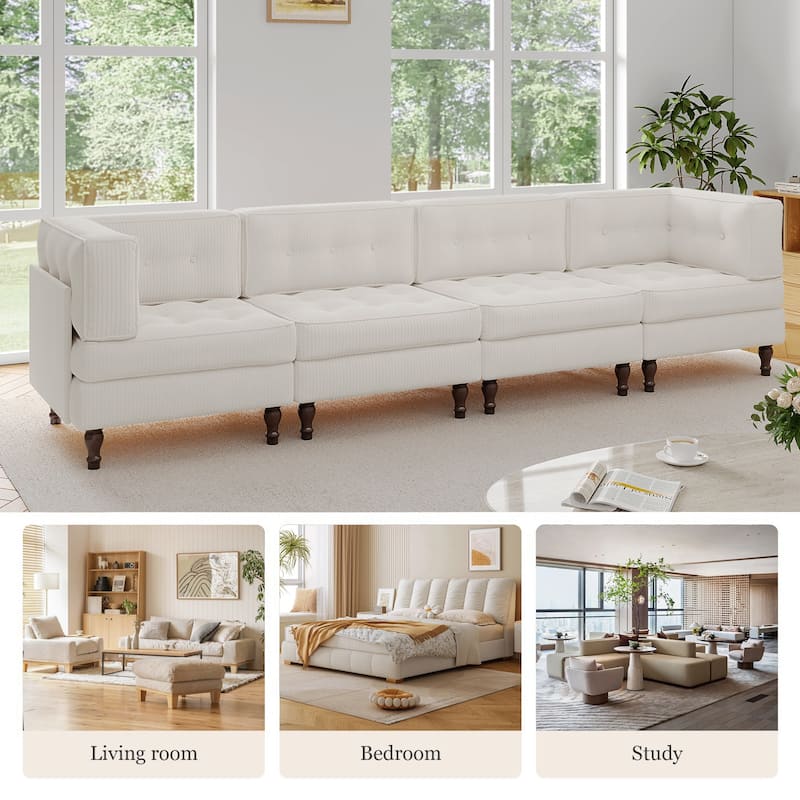 UIXE 4-Piece Corduroy Upholstered Modular Sectional Sofa for Living Room