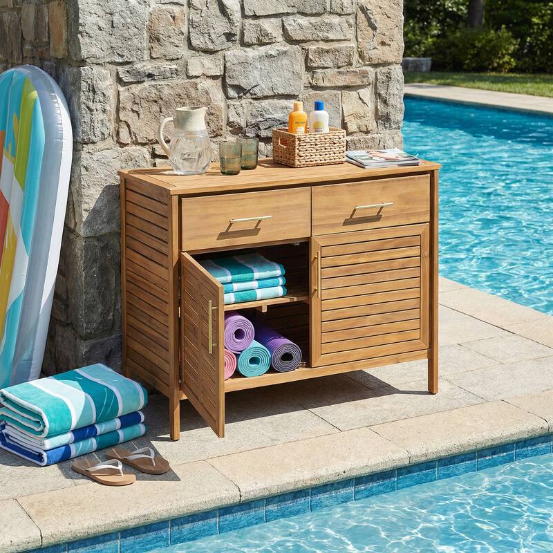 Christopher Knight Home - Cypress Outdoor/Indoor Acacia Wood Patio Storage Cabinet with Ventilated Slat Doors & Drawers