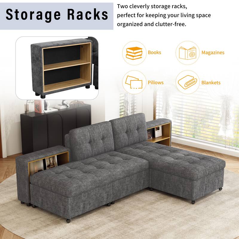 Sectional Sofa for Living Room Modular Sleeper Sofa with 2 Storage Racks Free-combined Sofa, Upholstered Corner Chaise
