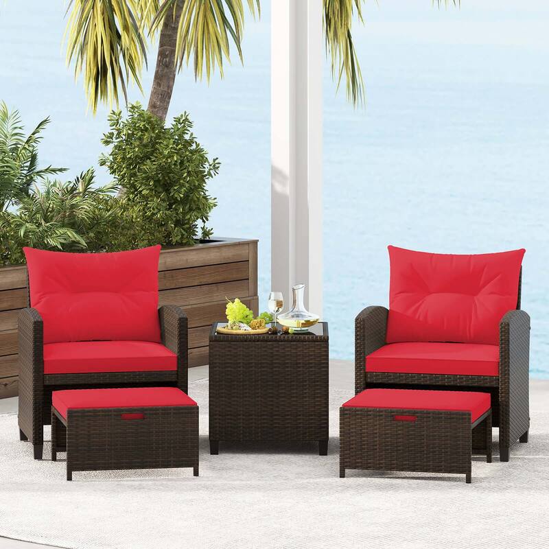 Costway 5 Piece Patio Rattan Furniture with 2 Ottomans & Tempered - See Details