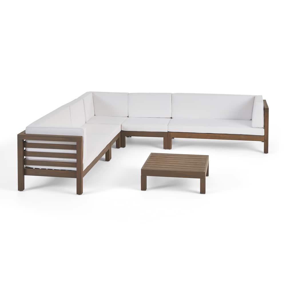 Oana Outdoor 7-seater Acacia Wood Sectional Sofa Set by Christopher Knight Home