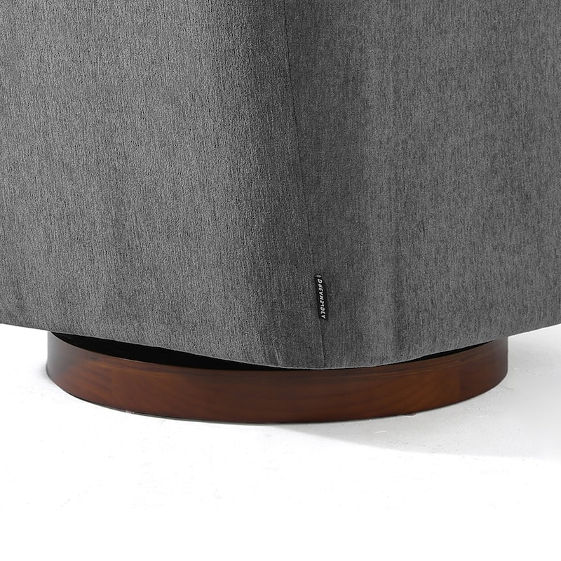 Upholstered Swivel Barrel Chair with Curved Wood Arms