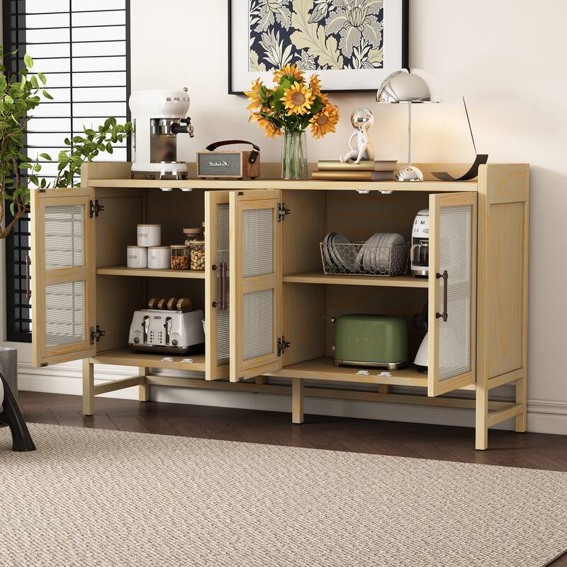 Rattan Cabinet Doors Sideboard Buffet Storage Cabinet Console Table