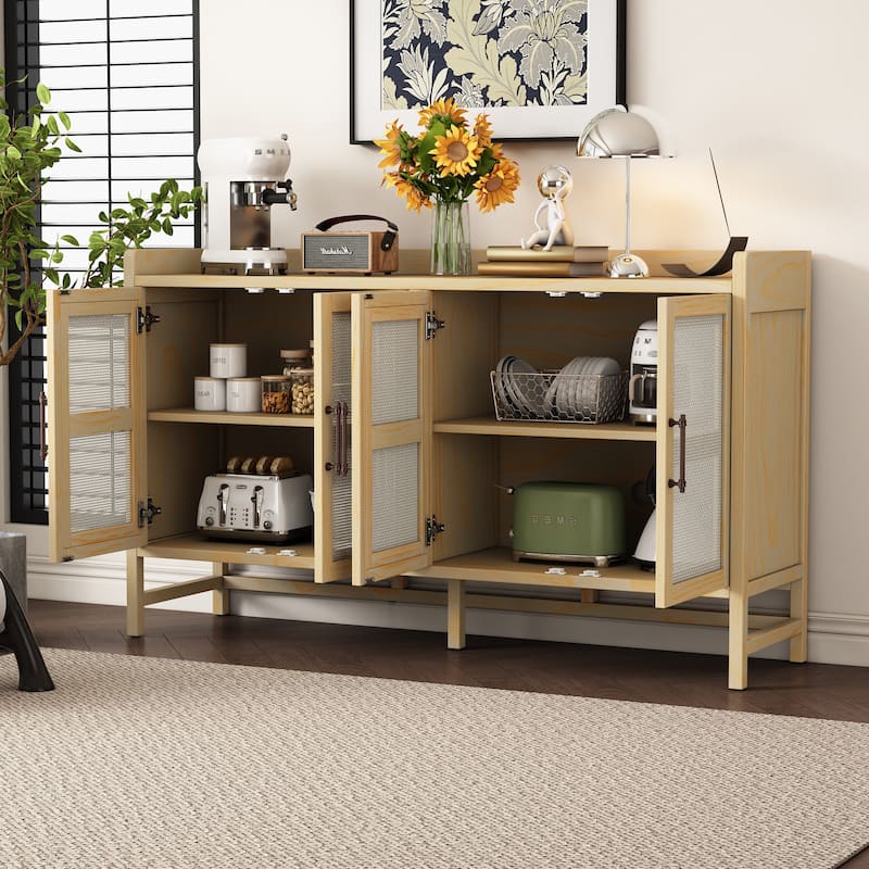 Sideboard Rustic Buffet Cabinet, sideboard cabinet with Decorative Rattan Doors, Buffet Cabinet with Storage
