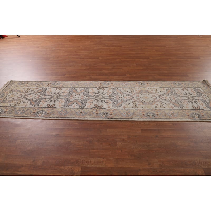 Transitional Beige Oushak Oriental Runner Rug Handmade Wool Carpet - 2'7"x 9'11"