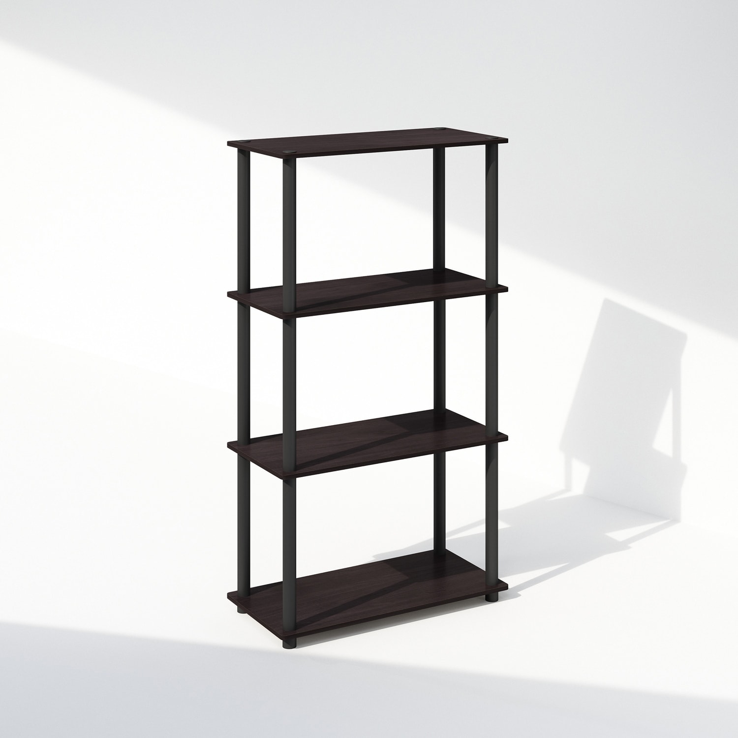 43.25 in. Tall Dark Walnut Wood 4-Shelf Bookcase
