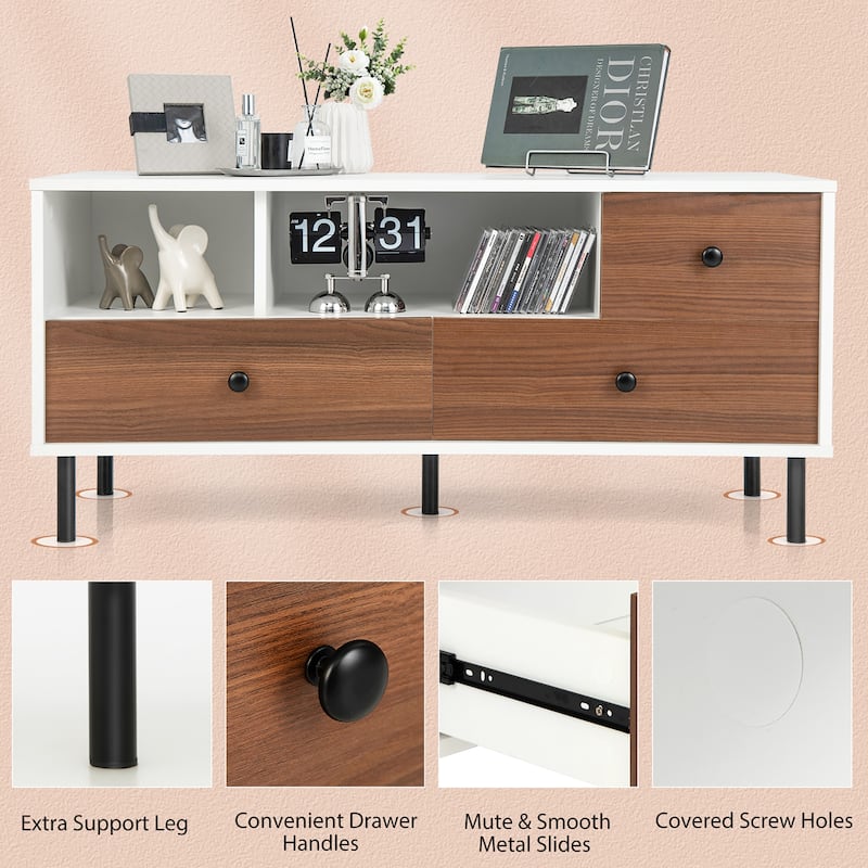 Costway Mid-Century TV Stand Media Entertainment Center Console w/2 - 43.5'' x 16.5'' x 20'' (L x W x H)