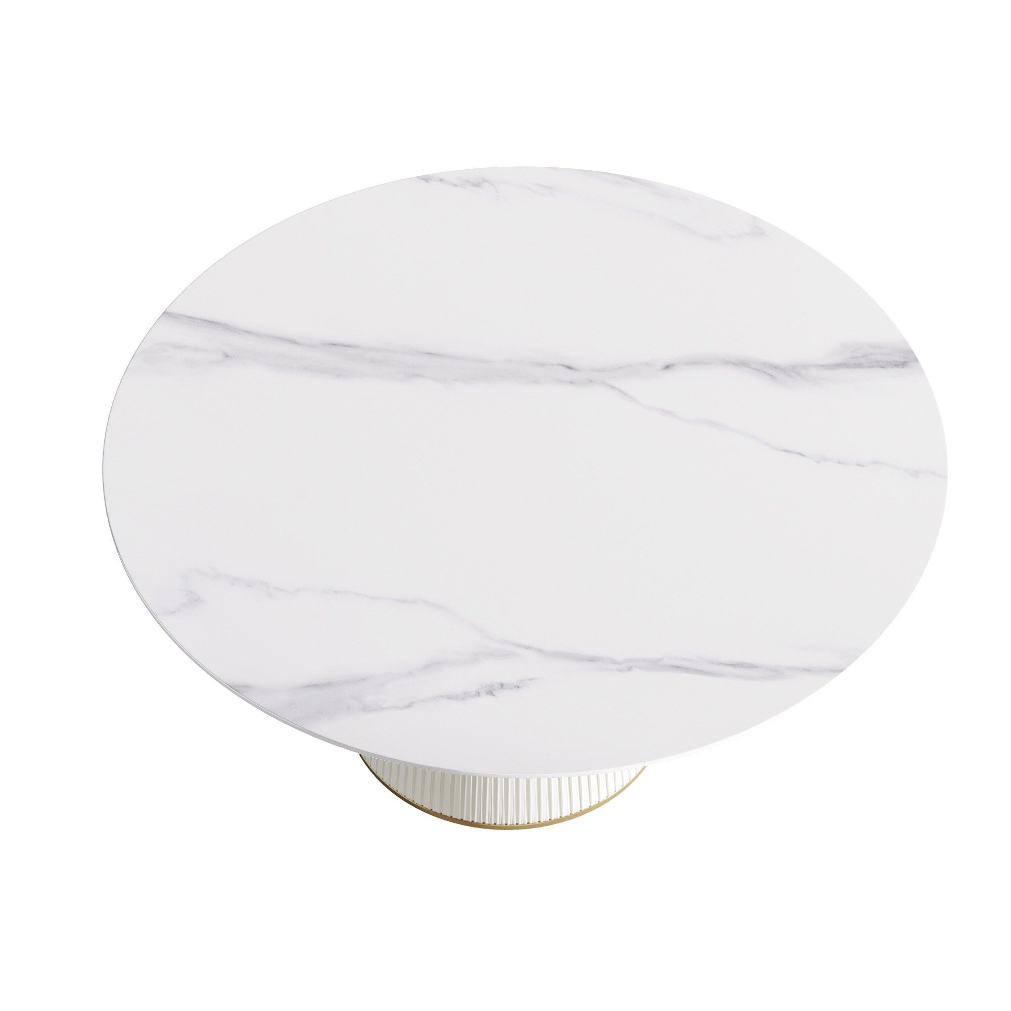59'' Round Dining Table for 8, White Sintered Stone Tabletop with