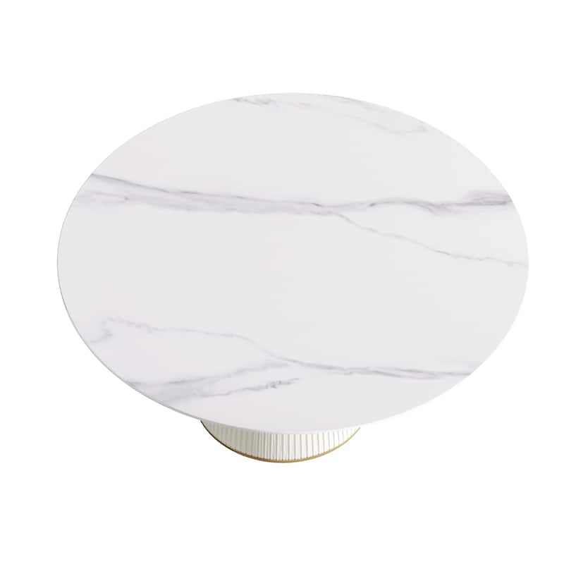 Round PU Pedestal Dining Table Faux Marble Dining Table