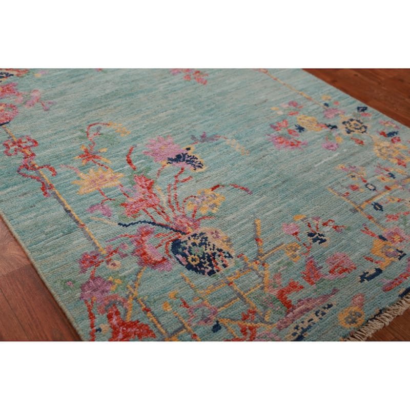 Art Deco Turkish Runner Rug Hand-Knotted Blue Wool Carpet - 2'8" x 8'1" - 2'8" x 8'1" - Blue