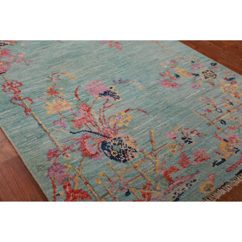 Hand Knotted Oriental 100% Wool Carpet Traditional All-Over Navy Blue & Blues Art Deco Runner Rug - 8' 1'' X 2' 8''