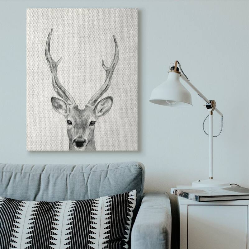 Stupell Deer Portrait Grey Drawing Design Canvas Wall Art