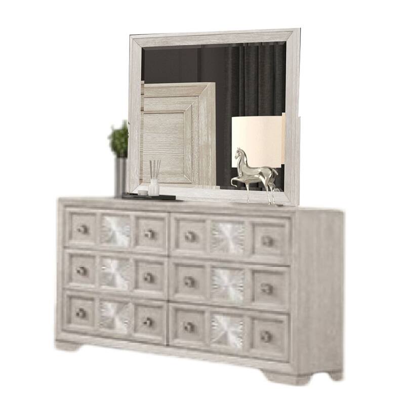 Diaz 5pc Queen Bedroom Set with 2 Nightstands in Sunburst Light Gray