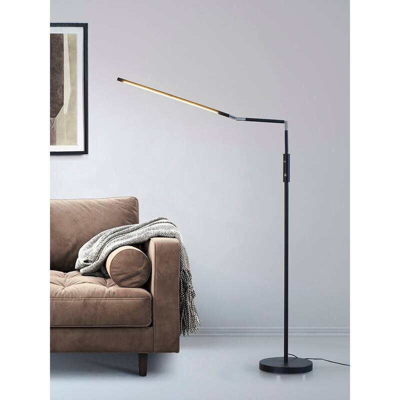 Alpha 69" Height/Angle Ajustable 12W LED Dimmable Floor Lamp with USB Ports - Black