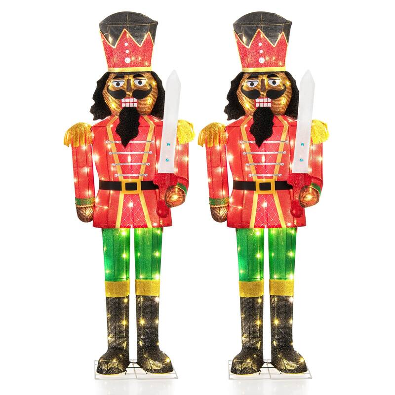 Costway 1/2 PCS 5 FT Lighted Christmas Nutcracker with Glitter Sword, - 2 PCS