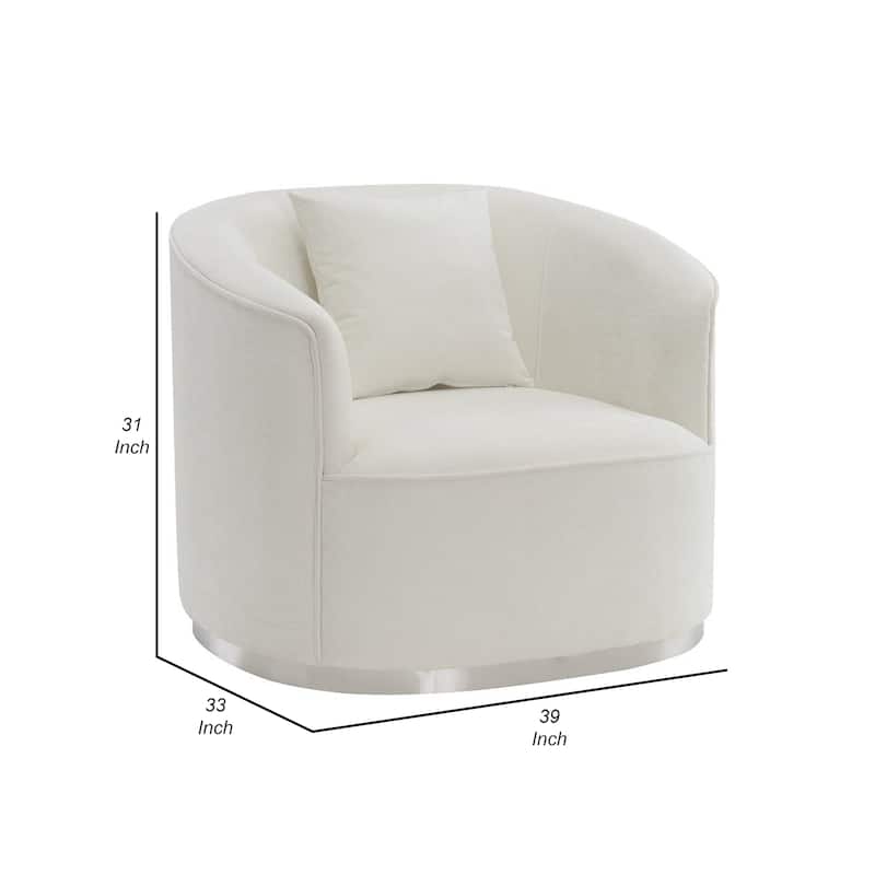 Oggy 39 Inch Accent Chair with 1 Pillow, Barrel Shape, Soft Beige Chenille
