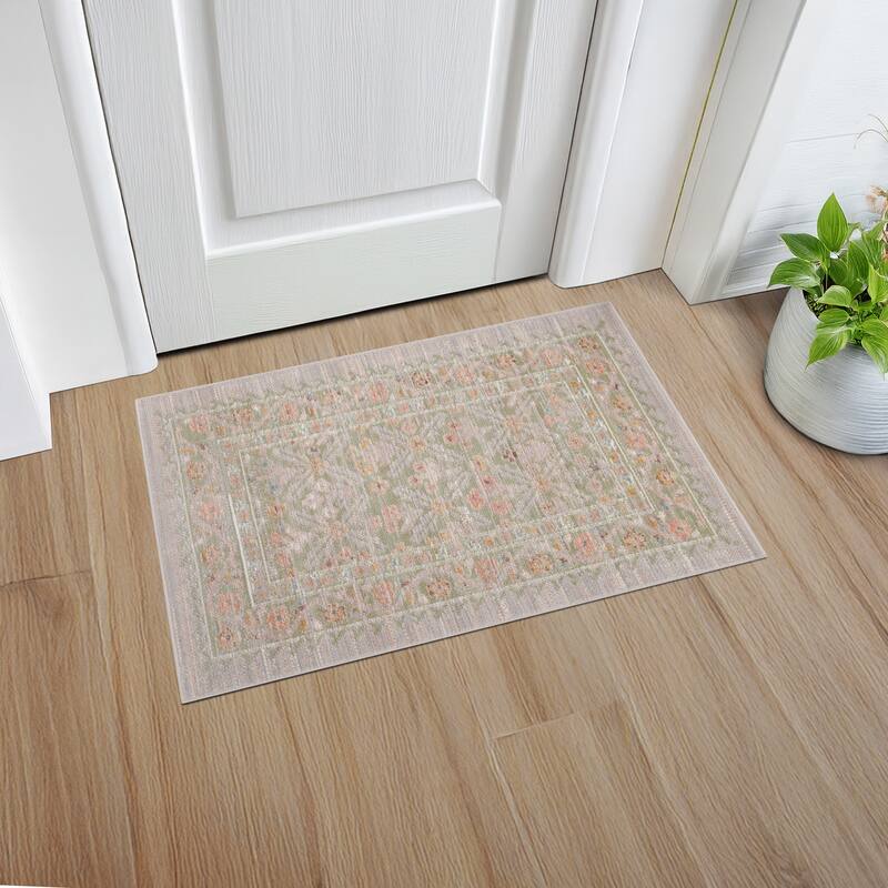 Crosswood Camilla Traditional Floral Indoor Polyester Area Rug - 2' x 3' - Sage/Gold