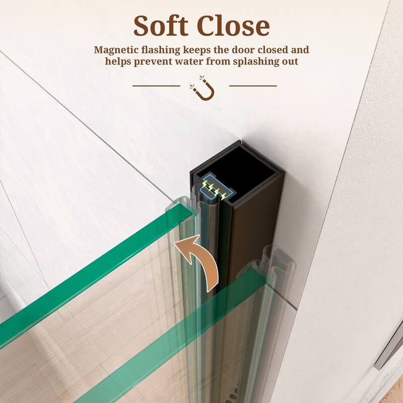 GDFStudio - Modern America Design Semi-Frameless Circular Pivot Shower Door with 1/4" SGCC Tempered Glass & Magnetic Soft-close