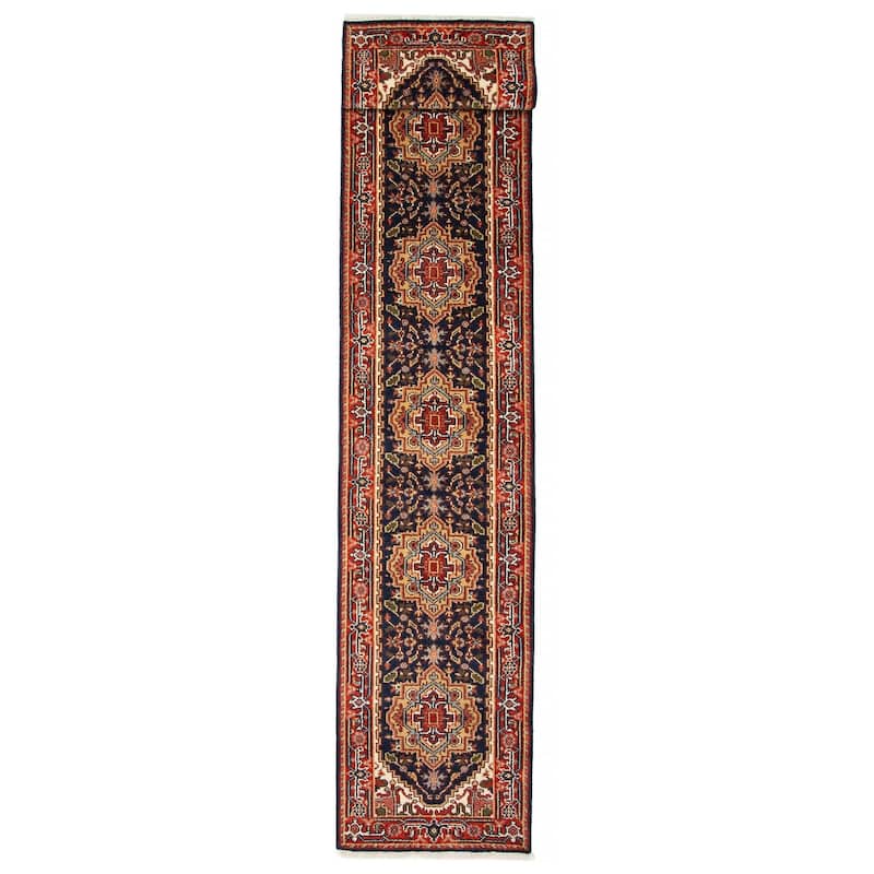 ECARPETGALLERY Hand-knotted Serapi Heritage Dark Navy Wool Rug - 2'7 x 18'0 - Dark Navy - 2'7 x 18'0
