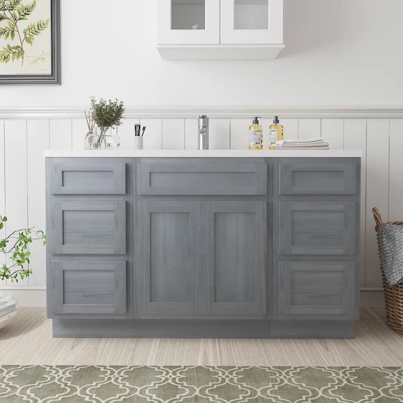 Vanity Art 54" Oak Freestanding Bathroom Vanity Cabinet without Top - Silver