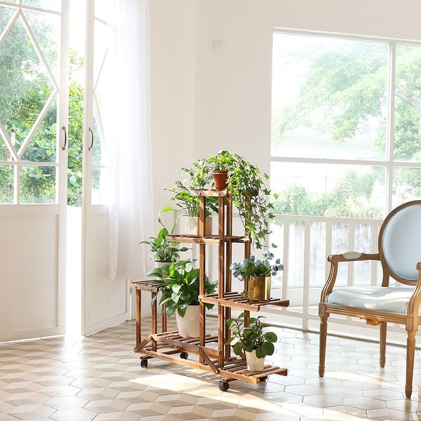6 Tier Multi-Tiered Solid Wood Plant Stand with Wheels - On Sale - Bed Bath  & Beyond - 35458866
