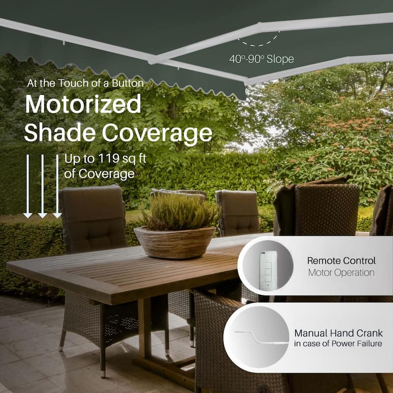 ALEKO Caribbean Motorized Patio Awning - White Frame - Forest Green - 13 x 10 Feet