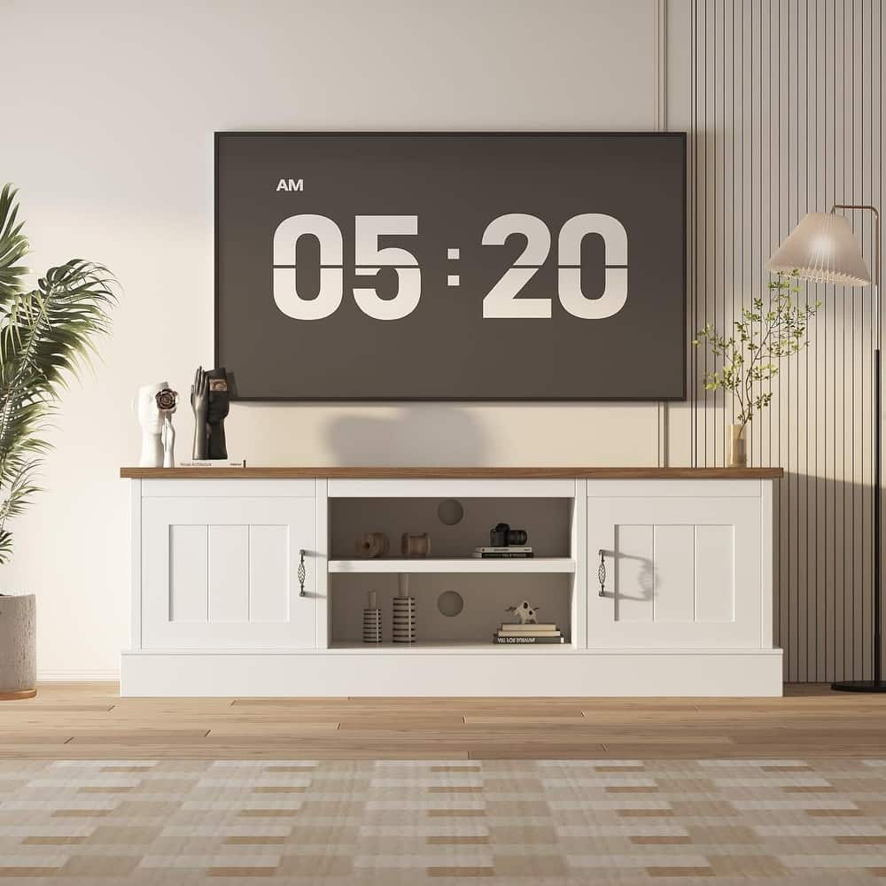 Farmhouse TV Stand for 65 Inch TVs Entertainment Center with Storage Cabinets, Media Console Table