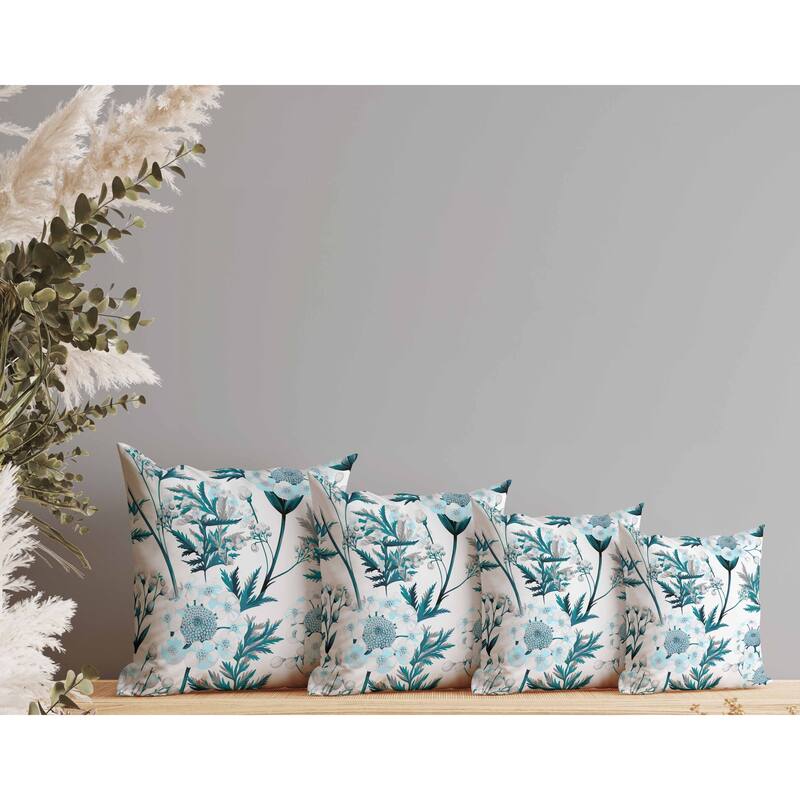 Millefolium Harmony Faux Suede Reversible Throw Pillow White and Turquoise