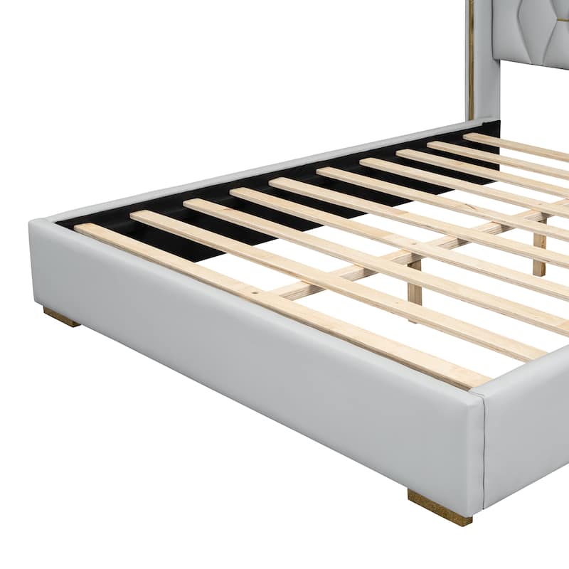 PU Upholstered Bed with Metal Strips