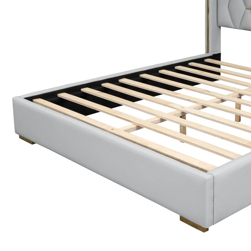 Upholstered Platform Bed with Metal Strips