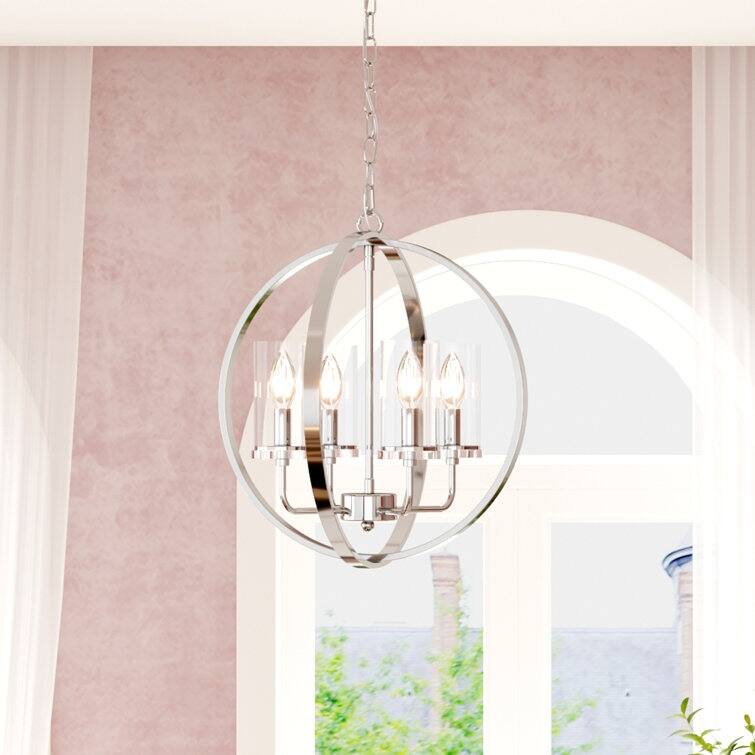 Maxax 4 - Light Shaded Globe Chandelier with Wrought Iron Accents