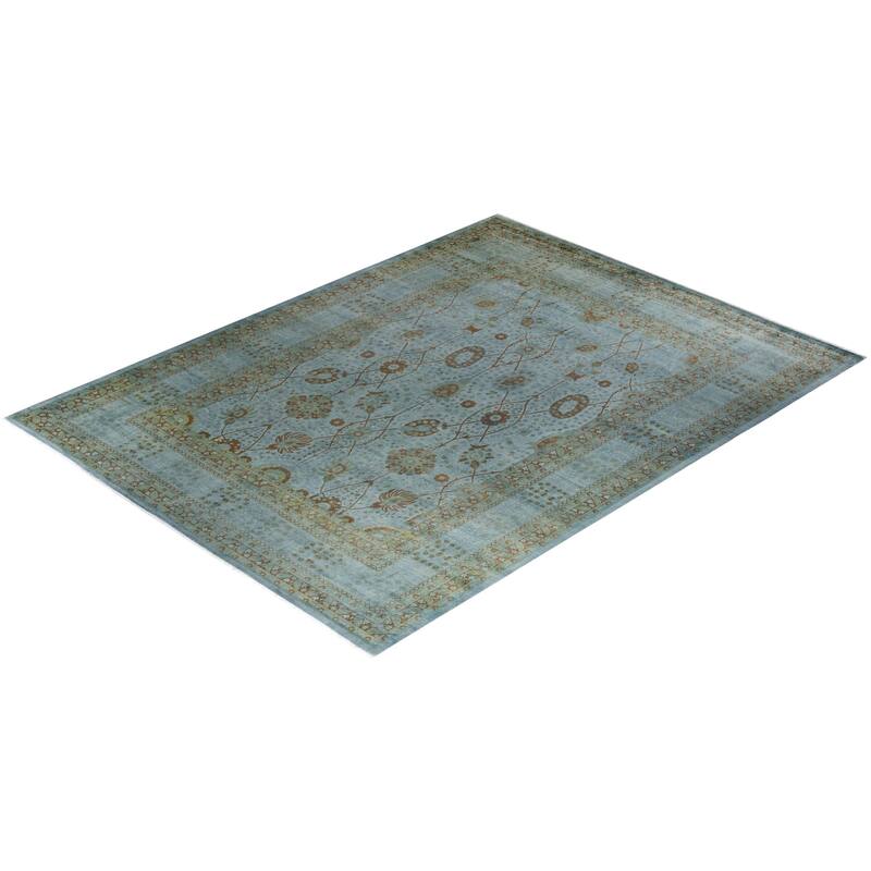 Overton Hand Knotted Wool Vintage Inspired Modern Contemporary Overdyed Gray Area Rug - 9' 4" x 12' 4"