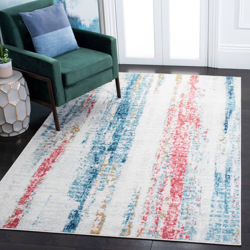SAFAVIEH Madison Lynette Abstract Stripe Rug - 6'7" Square - Ivory/Blue