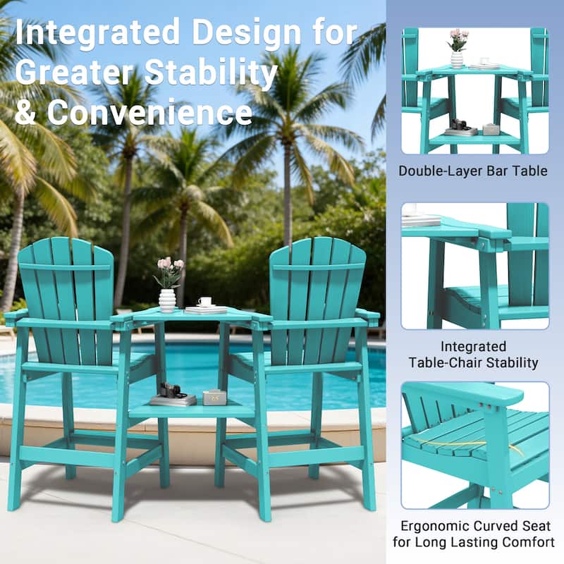 Outdoor Tall Adirondack Chair Set of 2 with Connecting Tray