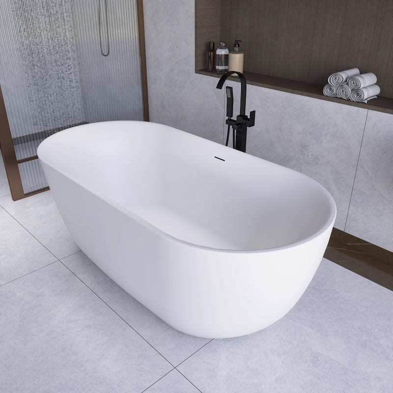 63 in. Solid Surface Freestanding Flatbottom Soaking Bathtub
