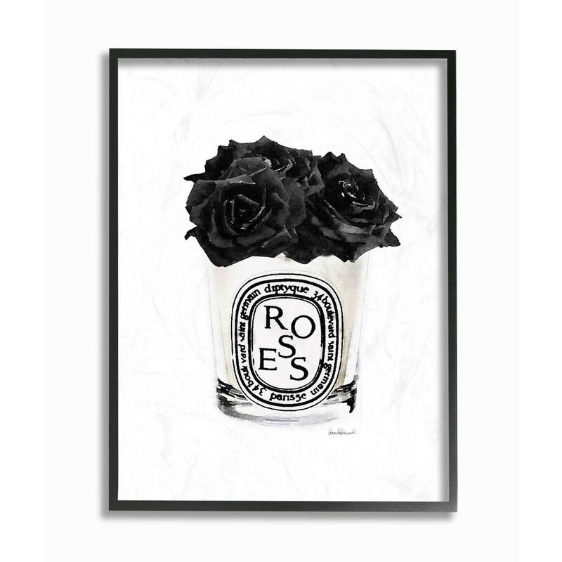 Stupell Fashion Designer Rose Flower Glass Black Watercolor Framed Wall Art, Proudly Made in USA - 16 x 20