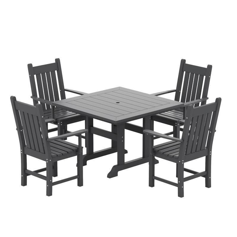 Laguna Hdpe All Weather Outdoor Patio Dining Set with Square Table, Arm Chairs (5-Piece Set)