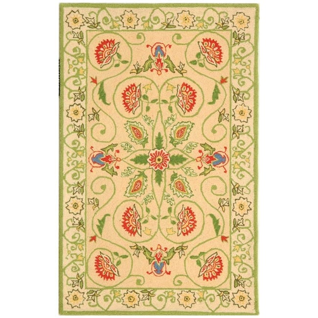 SAFAVIEH Handmade Chelsea Alecsandra French Country Wool Rug - 2'6" x 4' - Beige/Green