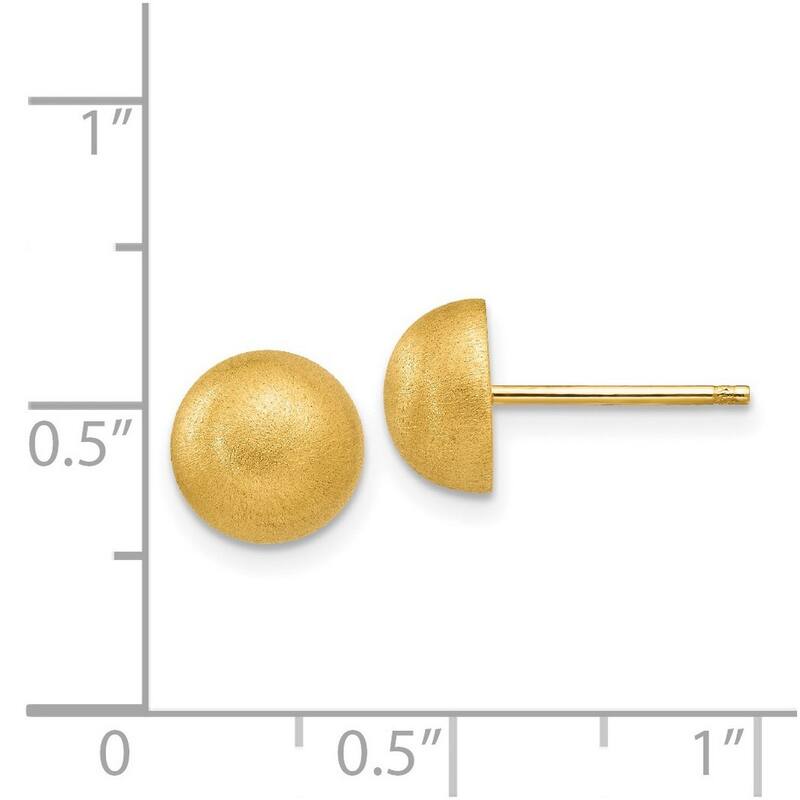 Curata 14k Yellow Gold Hollow Satin Half Ball Post Earrings - 8x8mm