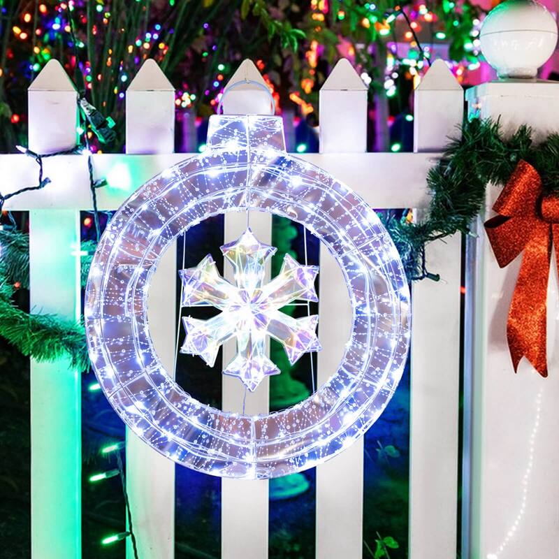 Costway 33" Lighted Ornament Pre-Lit Christmas Wreath with 128 Cold - See Details