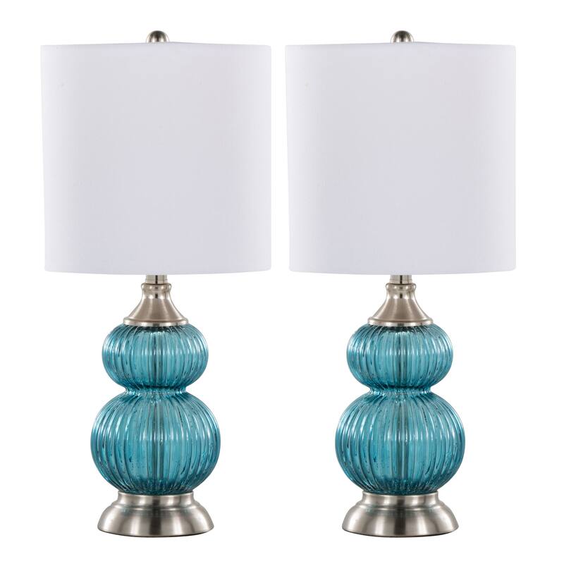 Belle 20" Glass Accent Lamp (Set of 2) - Sapphire Blue Glass/Brushed Nickel/White Shade
