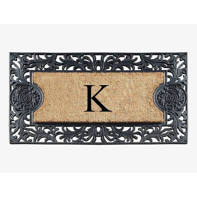 A1HC Floral Border Rubber and Coir Large Outdoor Durable Monogrammed Doormat, Black - 23" X 38" - K