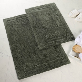 Superior Solid Bordered Cotton Washable Non-Slip Bath Rug Runner or Rug Set