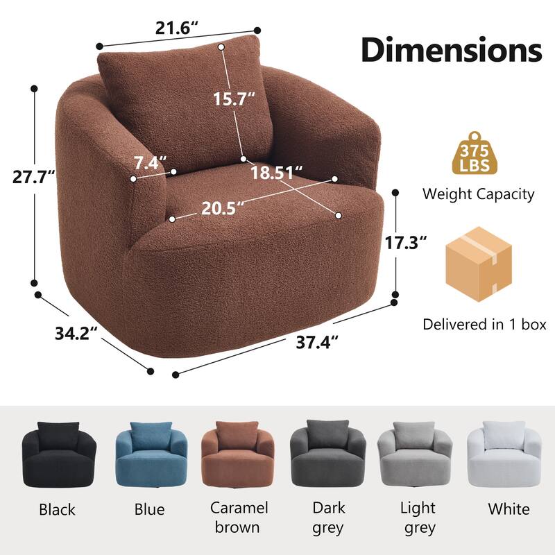 360°Swivel Round Upholstered Comfy Chair With One Soft Pillow, Teddy Fleece High-Resilience Sponge Single Sofa