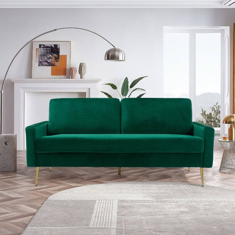 Upholstered Square Arms Fabric Sofa with Pillows